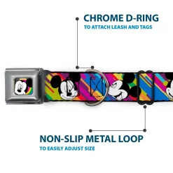 Mickey Mouse Winking CLOSE-UP Full Color Multi Color Black White Seatbelt Buckle Collar - Mickey Mouse Expressions Multi Color White/Black