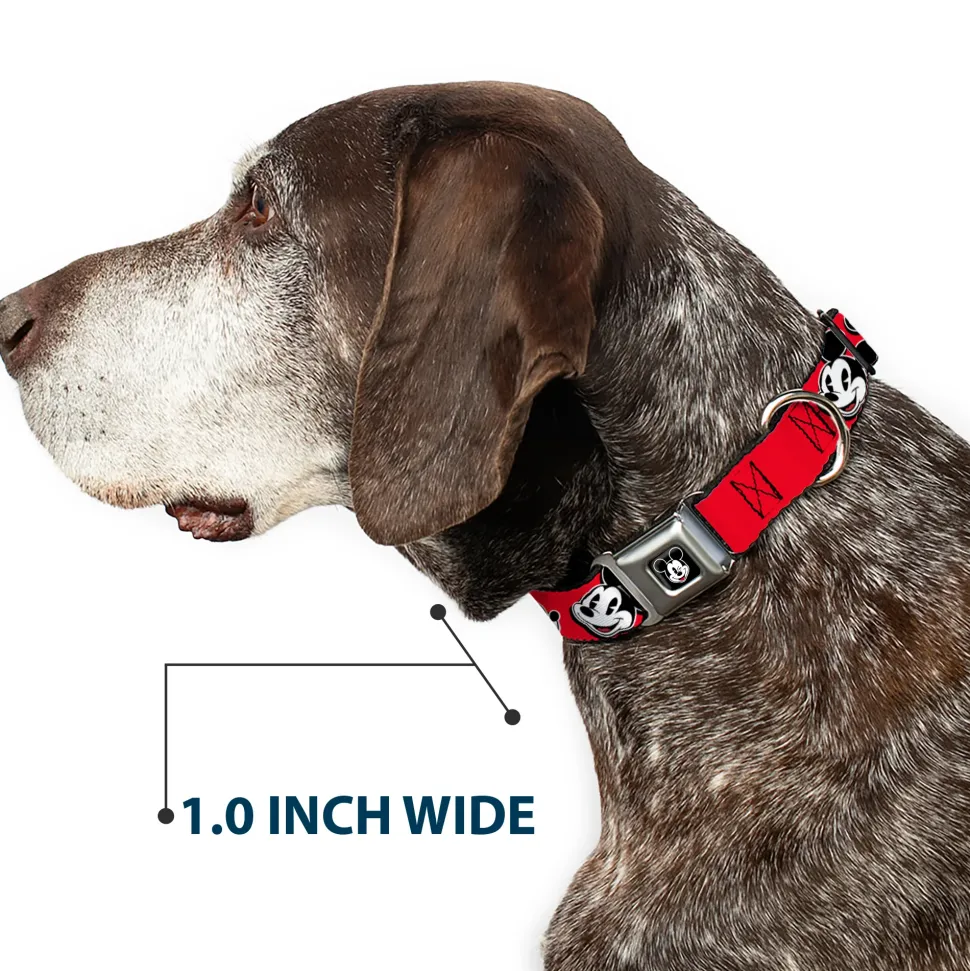 Mickey Mouse Winking Full Color Black Seatbelt Buckle Collar - Mickey Mouse Expressions Red/Black/White