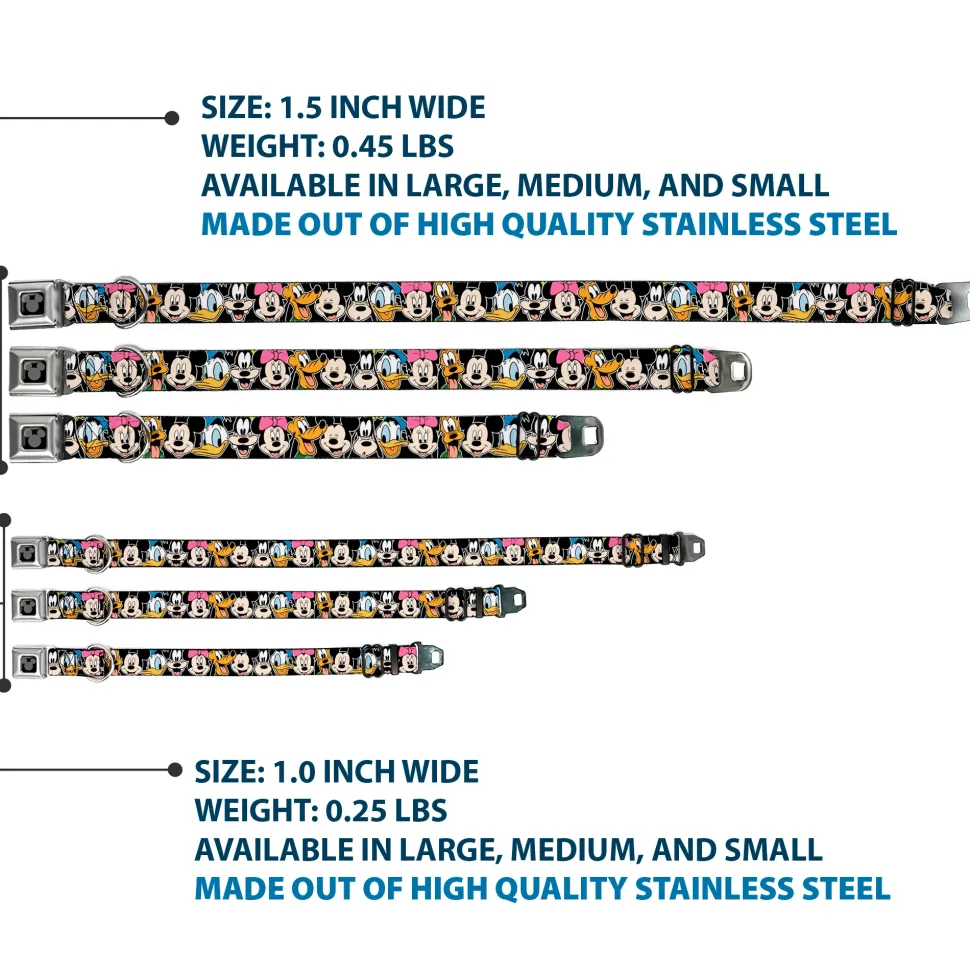 Mickey Silhouette Black Silver Seatbelt Buckle Collar - Classic Disney Character Faces Black