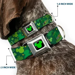 Mickey Silhouette Full Color Black Green Seatbelt Buckle Collar - St. Patrick's Day Mickey Collage Greens