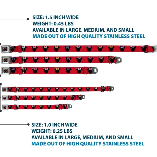 Minnie Mouse Outline Full Color Black White Red Polka Dot Seatbelt Buckle Collar - Minnie Mouse Silhouette Red/Black/Polka Dot