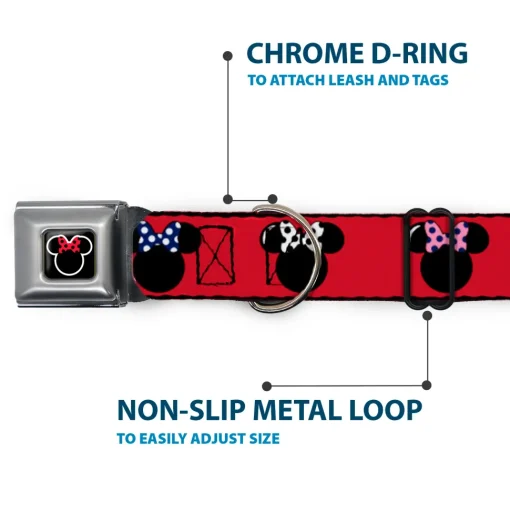 Minnie Mouse Outline Full Color Black White Red Polka Dot Seatbelt Buckle Collar - Minnie Mouse Silhouette Red/Black/Polka Dot