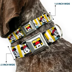 Minnie Mouse w Hat CLOSE-UP Full Color Yellow Seatbelt Buckle Collar - Minnie Mouse w/Hat Poses Stripe Yellow/White