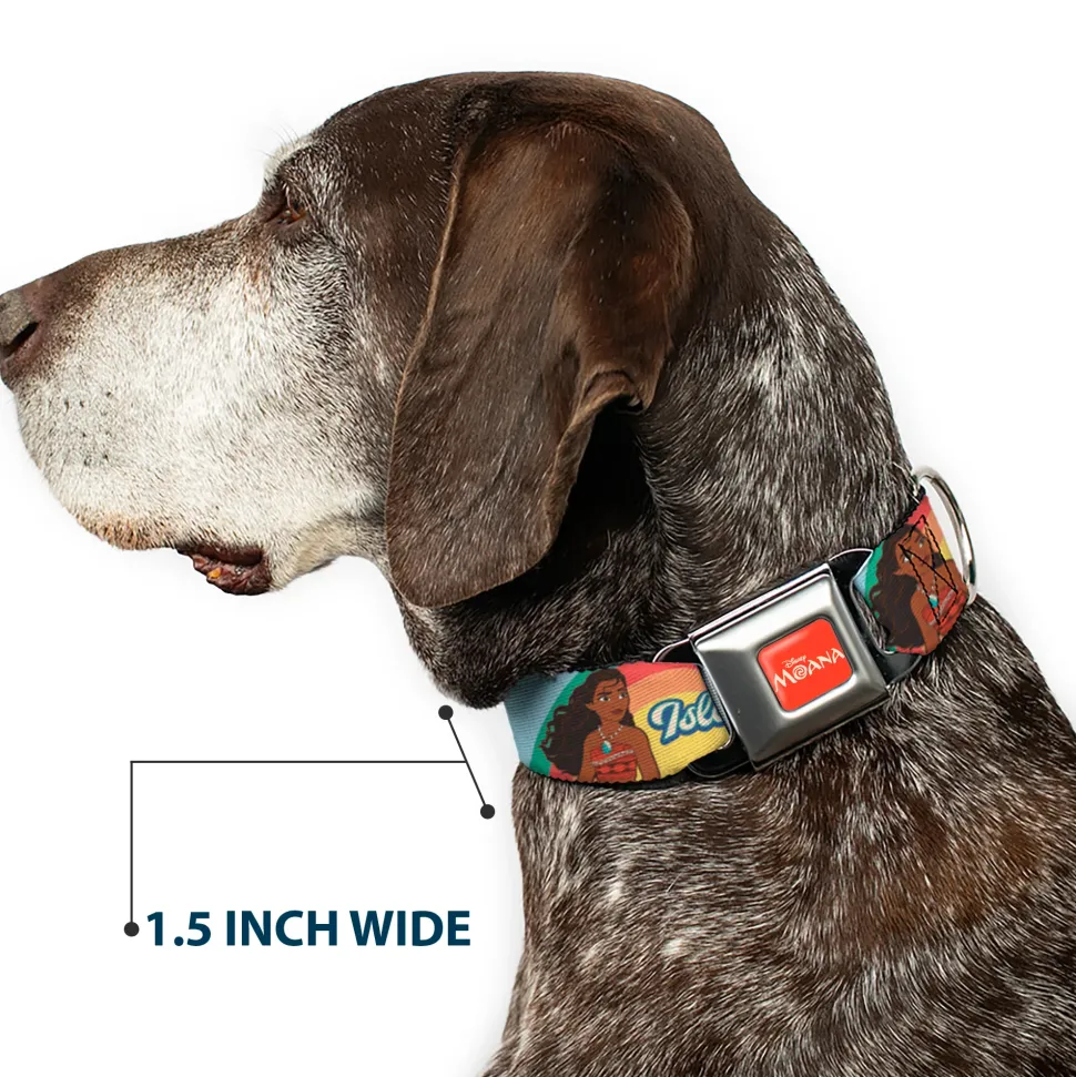 MOANA Title Logo Full Color Orange/White Seatbelt Buckle Collar - Moana ISLAND GIRL Rainbow Pose Blue/Multi Color