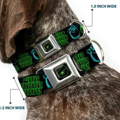 Monsters Eye Full Color Black/Neon Green Seatbelt Buckle Collar - Monsters Inc. Sully & Mike Poses/GRRRRR! Black/Turquoise/Green