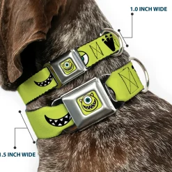 Monsters Inc. Mike Smiling Face Full Color Greens/Black/White Seatbelt Buckle Collar - Monsters Inc. Mike 4-Icons Greens/Black/White