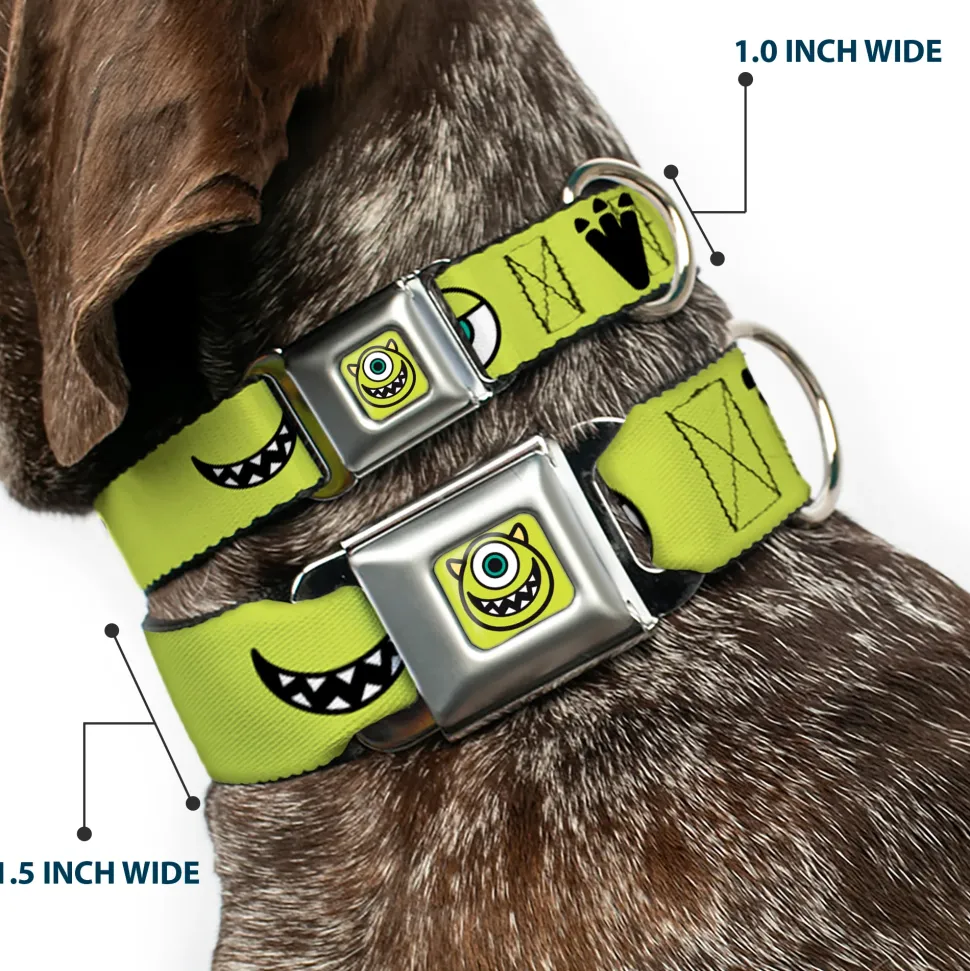 Monsters Inc. Mike Smiling Face Full Color Greens/Black/White Seatbelt Buckle Collar - Monsters Inc. Mike 4-Icons Greens/Black/White