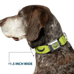 Monsters Inc. Mike Smiling Face Full Color Greens/Black/White Seatbelt Buckle Collar - Monsters Inc. Mike 4-Icons Greens/Black/White