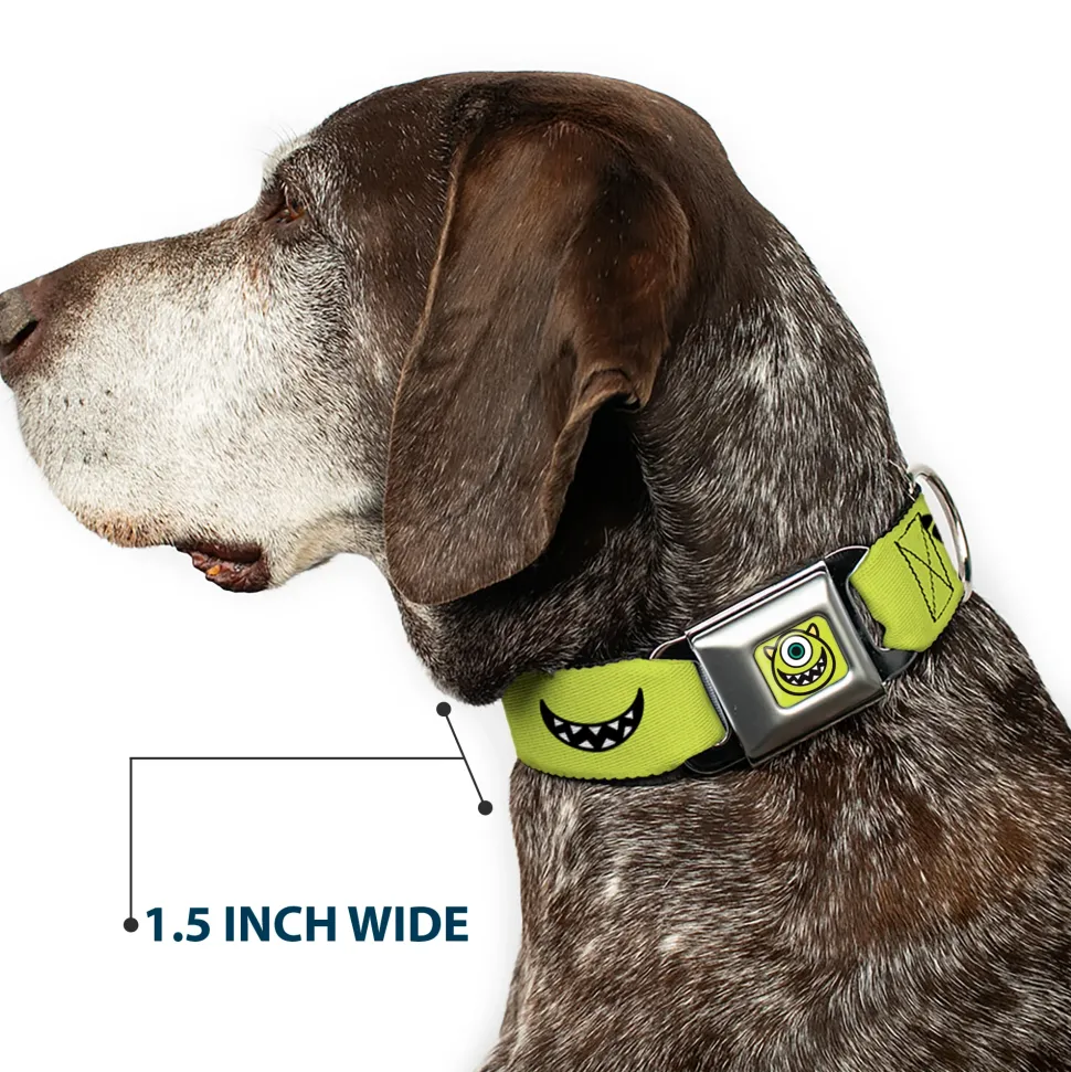 Monsters Inc. Mike Smiling Face Full Color Greens/Black/White Seatbelt Buckle Collar - Monsters Inc. Mike 4-Icons Greens/Black/White