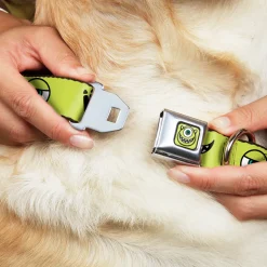Monsters Inc. Mike Smiling Face Full Color Greens/Black/White Seatbelt Buckle Collar - Monsters Inc. Mike 4-Icons Greens/Black/White