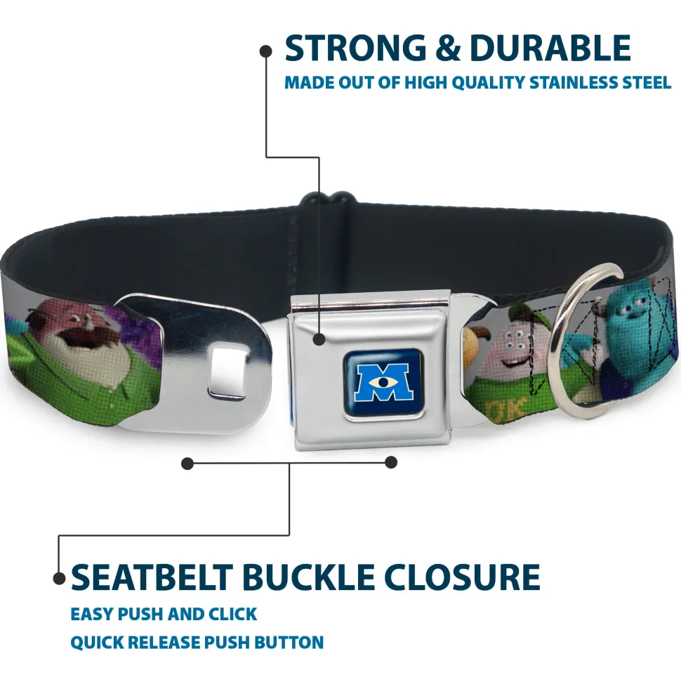 Monsters University Logo Full Color Blue/White Seatbelt Buckle Collar - Monsters University Character Lineup Gray