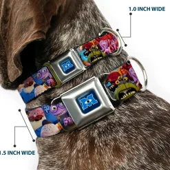 Monsters University Logo Full Color Blue White Seatbelt Buckle Collar - Monsters University Monsters Stacked