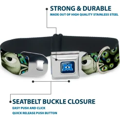 Monsters University Logo Full Color Blue White Seatbelt Buckle Collar - Mike Poses/Eyeballs Black/Greens