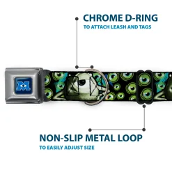 Monsters University Logo Full Color Blue White Seatbelt Buckle Collar - Mike Poses/Eyeballs Black/Greens