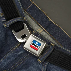 MOPAR Chrysler Logo Full Color White/Blue/Red/Black Seatbelt Belt - Black Webbing
