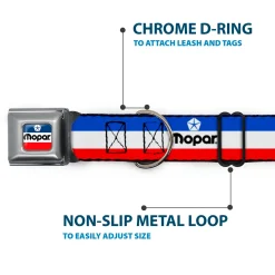 MOPAR Chrysler Logo Full Color White/Blue/Red/Black Seatbelt Buckle Collar - MOPAR Logo/Stripe Blue/White/Red