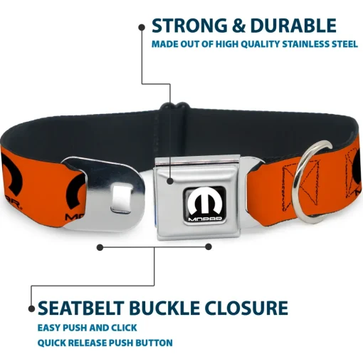 MOPAR Logo Full Color Black/White Seatbelt Buckle Collar - MOPAR Logo Repeat Orange/Black