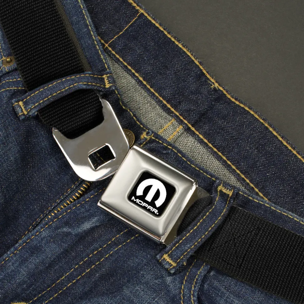 MOPAR Logo Full Color Black/White Seatbelt Belt - Black Webbing