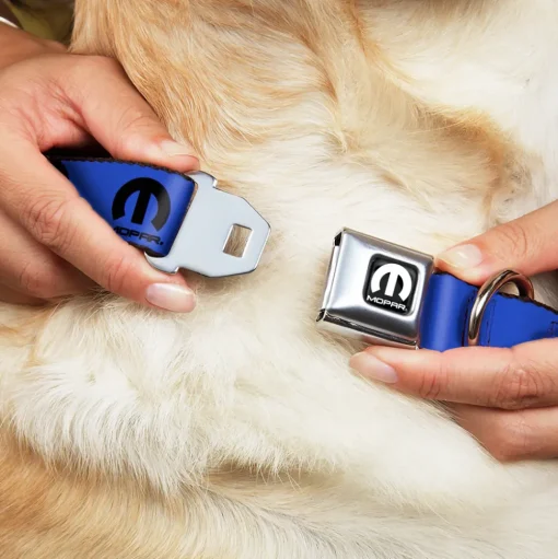 MOPAR Logo Full Color Black/White Seatbelt Buckle Collar - MOPAR Logo Repeat Blue/Black