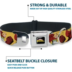MY HERO ACADEMIA Title Logo Full Color Black Seatbelt Buckle Collar - My Hero Academia Mirio Togata Upper Cut Pose Yellow