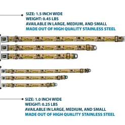 MY HERO ACADEMIA Title Logo Full Color Black Seatbelt Buckle Collar - MY HERO ACADEMIA Character Trio Pose and Title Logo Tan