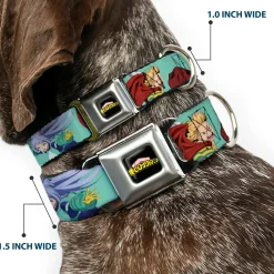 MY HERO ACADEMIA Title Logo Full Color Black Seatbelt Buckle Collar - My Hero Academia The Big 3 Action Poses Light Blue