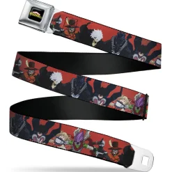 MY HERO ACADEMIA Title Logo Full Color Black Seatbelt Belt - My Hero Academia Villains Group Pose Red Webbing