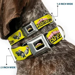 MY HERO ACADEMIA Title Logo Full Color Black Seatbelt Buckle Collar - MY HERO ACADEMIA Character Trio Pose and Title Logo Yellow
