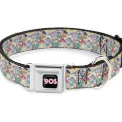 Nick 90'S Icon Black/Blue/Pink Seatbelt Buckle Collar - Nick 90's Rewind 8-Character Mash Up Collage White