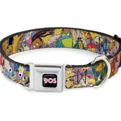 Nick 90'S Icon Black/Blue/Pink Seatbelt Buckle Collar - Nick 90's Rewind Character Mash Up Collage2 Pinks