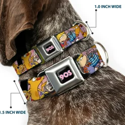 Nick 90'S Icon Black/Blue/Pink Seatbelt Buckle Collar - Nick 90's Rewind Character Mash Up Collage2 Pinks
