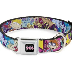 Nick 90'S Icon Black/Blue/Pink Seatbelt Buckle Collar - Nick 90's Rewind 7-Character/4-Logo Collage