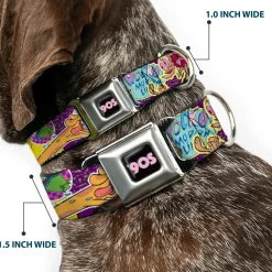 Nick 90'S Icon Black/Blue/Pink Seatbelt Buckle Collar - Nick 90's Rewind 7-Character/4-Logo Collage