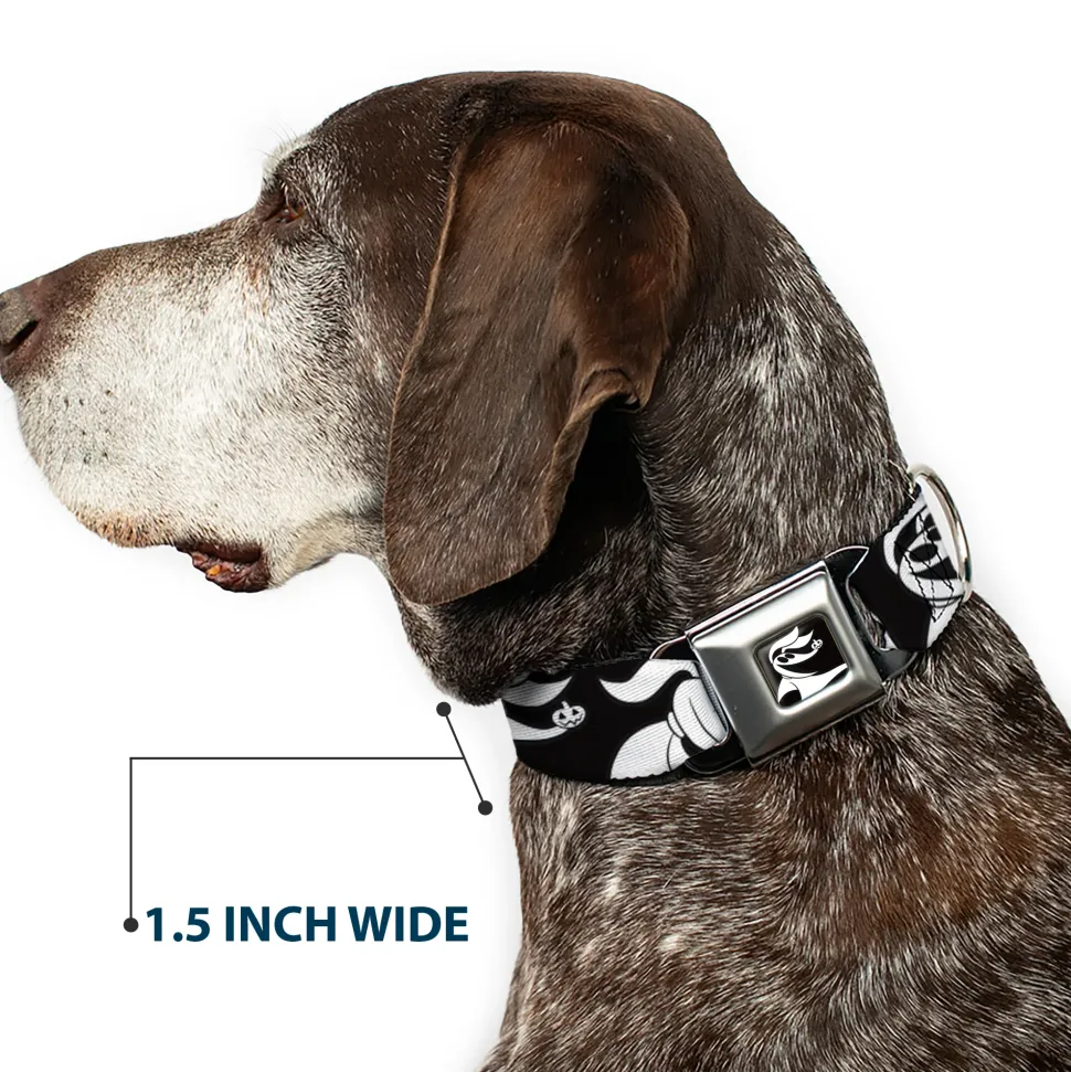 Nightmare Before Christmas Zero Smiling Full Color Black/White Seatbelt Buckle Collar - Nightmare Before Christmas Zero Expressions Black/White