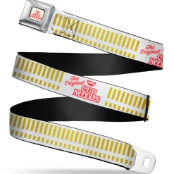 NISSIN CUP NOODLES Logo/Noodle Wave Full Color White/Orange/Red Seatbelt Belt - THE ORIGINAL CUP NOODLES Caterpillar Striping White/Red/Gold Webbing