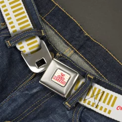 NISSIN CUP NOODLES Logo/Noodle Wave Full Color White/Orange/Red Seatbelt Belt - THE ORIGINAL CUP NOODLES Caterpillar Striping White/Red/Gold Webbing