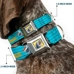 Olaf Face Frozen Sun Full Color Seatbelt Buckle Collar - Olaf Pose I LOVE WARM HUGS Stripe Blues