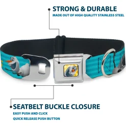 Olaf Face Frozen Sun Full Color Seatbelt Buckle Collar - Olaf Pose I LOVE WARM HUGS Stripe Blues