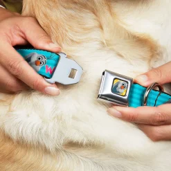 Olaf Face Frozen Sun Full Color Seatbelt Buckle Collar - Olaf Pose I LOVE WARM HUGS Stripe Blues