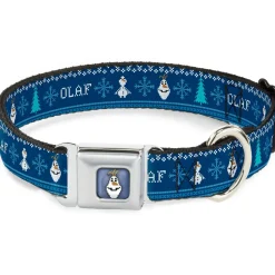Olaf Face Snowflakes Stitch Full Color Blues White Seatbelt Buckle Collar - Olaf/Snowflakes Stitch Blues/White