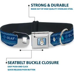 Olaf Face Snowflakes Stitch Full Color Blues White Seatbelt Buckle Collar - Olaf/Snowflakes Stitch Blues/White