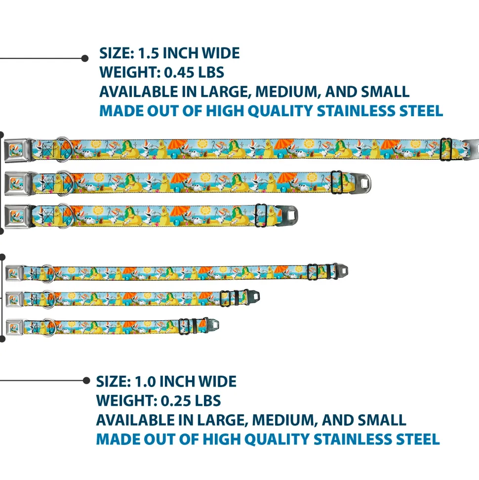 Olaf Tanning Pose Full Color Seatbelt Buckle Collar - Olaf Summertime Beach Scenes