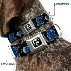 Onward Skull Icon Full Color Black/White Seatbelt Buckle Collar - Onward Barley/Unicorn/Guinevere Icons/Stars Black/Gray/Blues