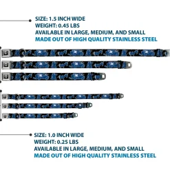 Onward Skull Icon Full Color Black/White Seatbelt Buckle Collar - Onward Barley/Unicorn/Guinevere Icons/Stars Black/Gray/Blues