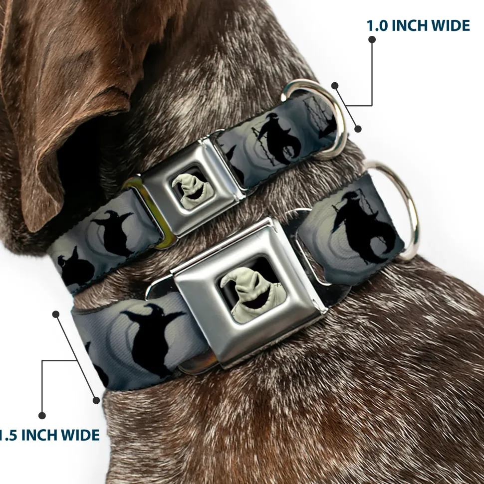 Oogie Boogie CLOSE-UP Full Color Seatbelt Buckle Collar - Oogie Boogie Silhouette Poses Gray/Black