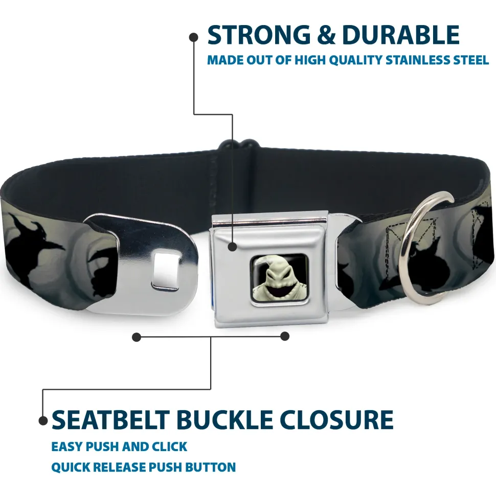 Oogie Boogie CLOSE-UP Full Color Seatbelt Buckle Collar - Oogie Boogie Silhouette Poses Gray/Black