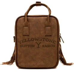 Paramount Network Bag, Cross Body, Yellowstone Dutton Ranch Cowboy Cowhide, Distressed Brown, Vegan Leather