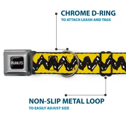 PEANUTS Title Logo Full Color Black/White Seatbelt Buckle Collar - Peanuts Charlie Brown Zig Zag Stripe Yellow/Black