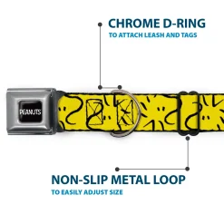 PEANUTS Title Logo Full Color Black/White Seatbelt Buckle Collar - Peanuts Woodstock Line Face Line Art Yellow/Black