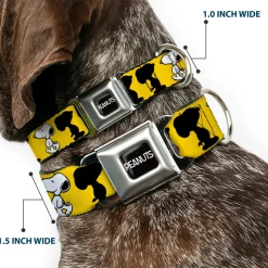 PEANUTS Title Logo Full Color Black/White Seatbelt Buckle Collar - Peanuts Snoopy Walking/Silhouette Pose Yellow/Black/White